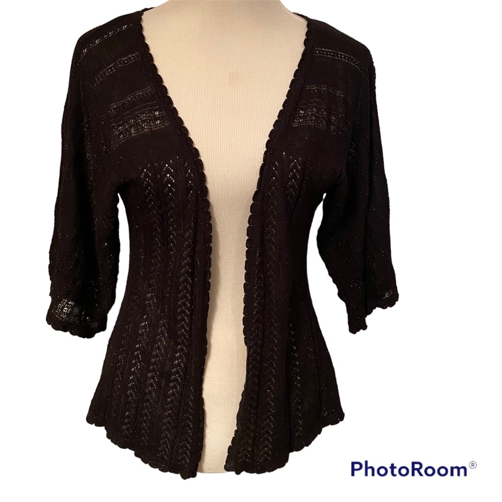 AQUA BRAND SWEATER CARDIGAN BLACK SHIMMER METALLIC OPEN FRONT SIZE S